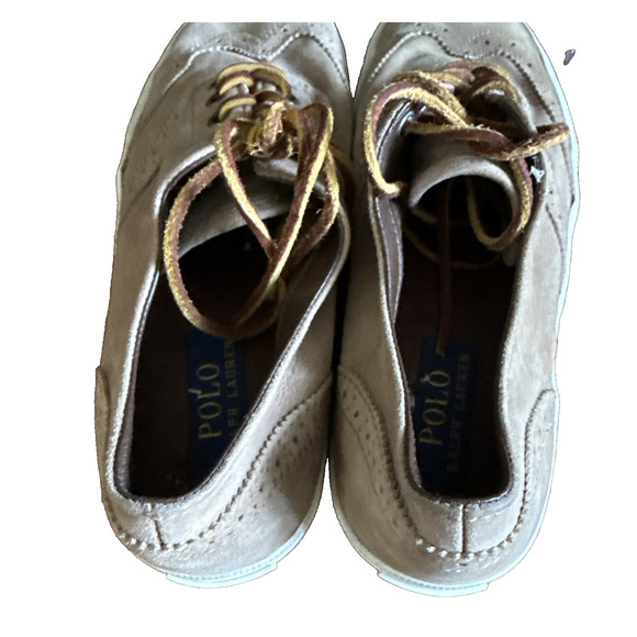 Polo Ralph Lauren Mens US 7.5 Vultan Wingtip Oiled Suede Sneakers Tan Preppy - Picture 7 of 12